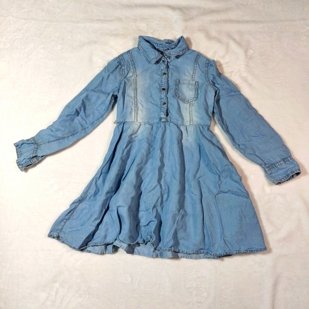 JUSTICE CHAMBRAY ROLL TAB SLEEVE DRESS SIZE 6